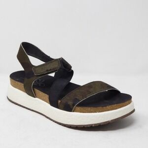 OTBT Sierra Platform Sandals Camo Print Straps Calf Hair Green Womens Size 9.5M